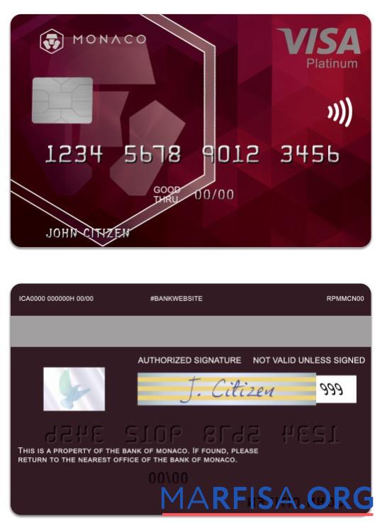 Printable Monaco Bank of Monaco visa platinum card example